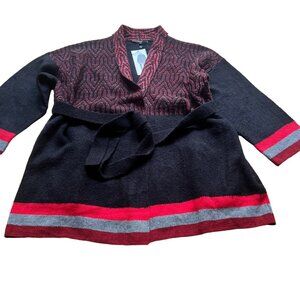 Maxsport Size XL NEW Black & Red Open Front Cardigan Sweater - Flaw